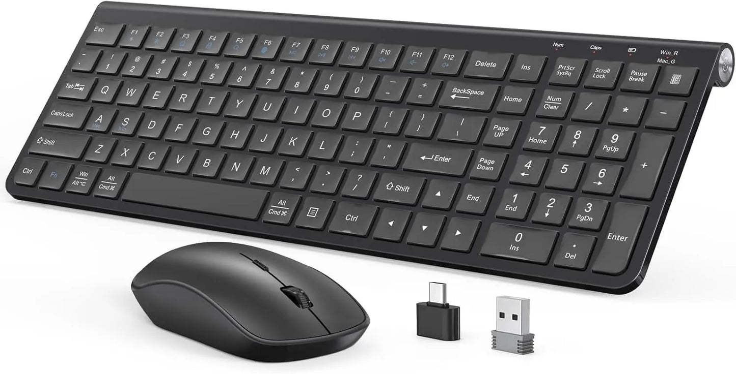 Ergonomic wireless keyboard and mouse, AZERTY, France, quiet and portable, including USB-A and USB-C ports, suitable for Mac/PC/