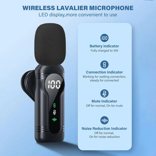 Professional Wireless Lavalier Microphone Noise Cancelling&Magnetic Portable Clip-on Mic for iPhone Android PC Live Interview