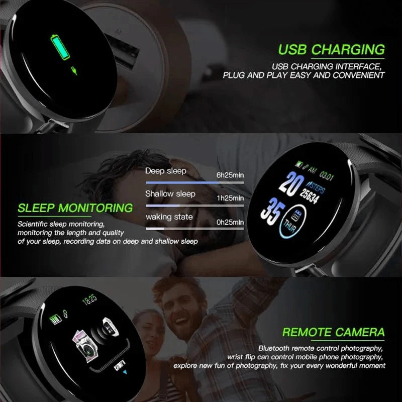 New Smart Bracelet 2025 Real Step Count Fashion Alarm Clock Watch Bluetooth Music Fitness Tracker Sports Smartwatch Android D18
