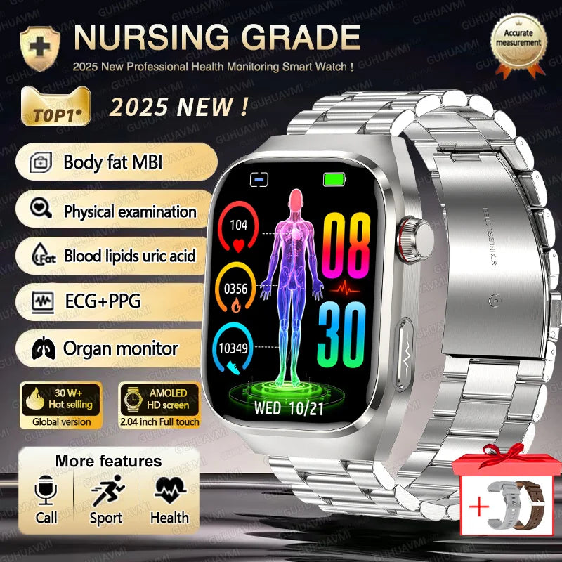 Xiaomi 2025 New Three highs Blood Pressure Smartwatch ECG Uric Acid Heart Rate Clock Body Analysis Health Monitoring Watches