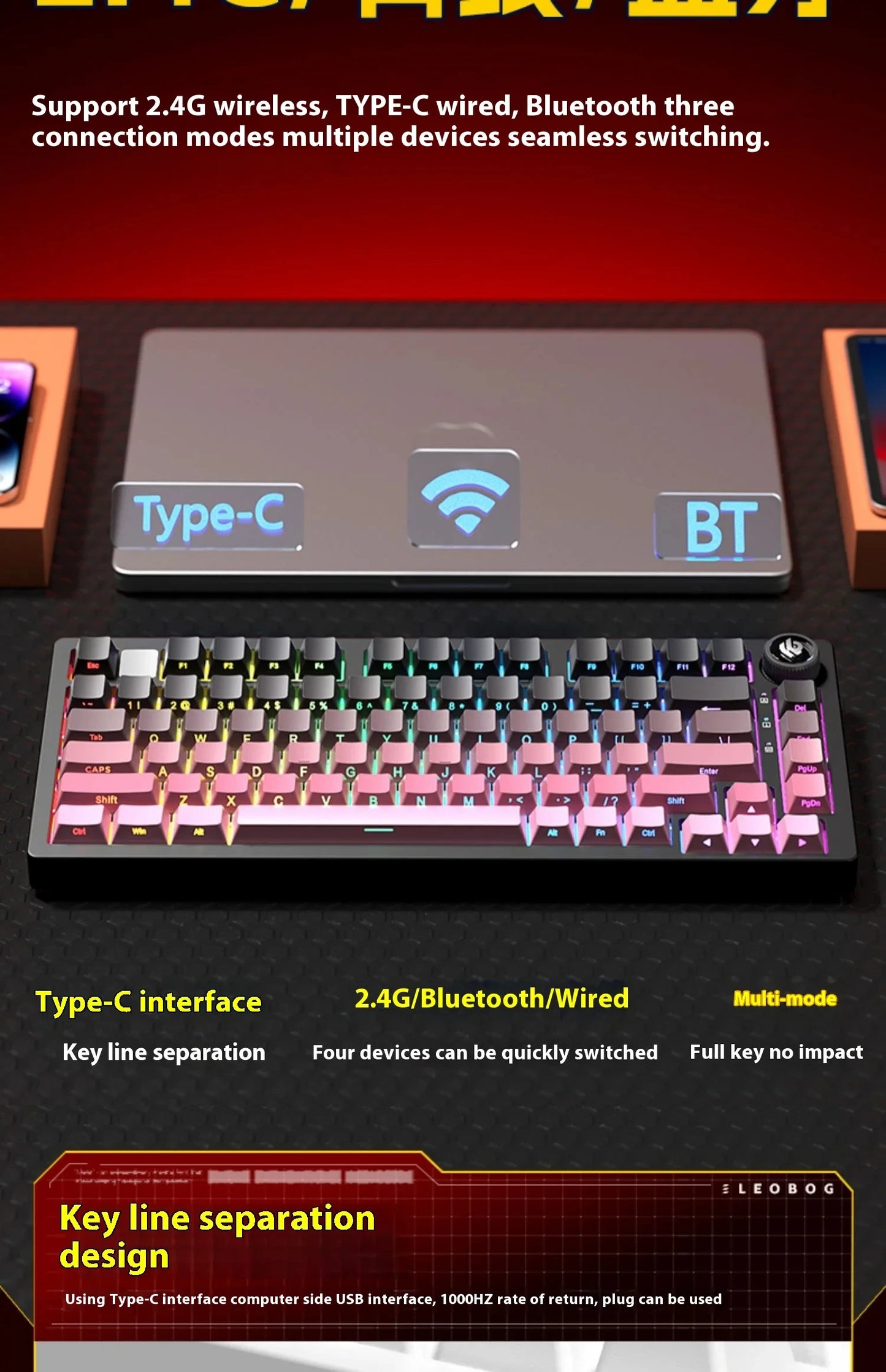 LEOBOG Hi75C Pro Hi75 Sugar65 Custom Mechanical Keyboard Aluminum Kits Hot Swap Wired Gaming Keyboard RGB Gamer Gasket Keyboard