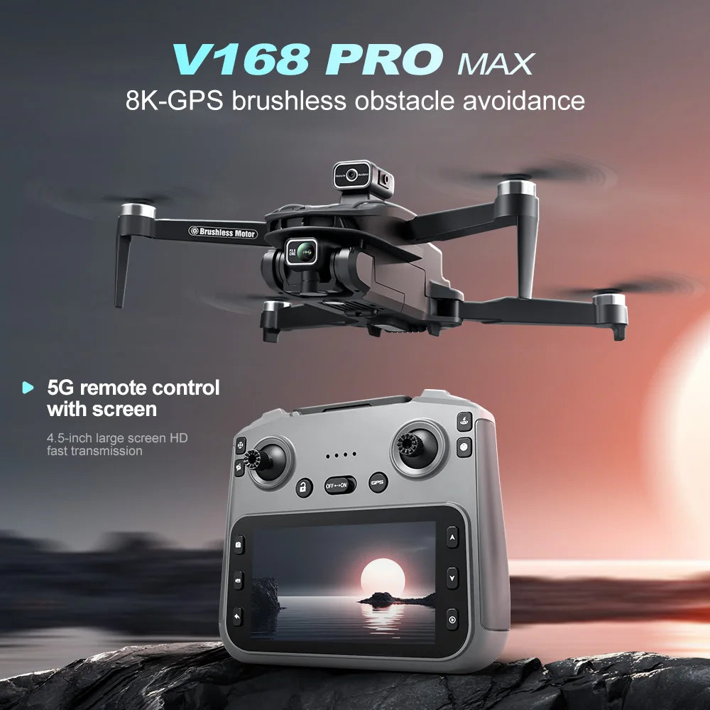 2025 New V168 Max Drone 8K Professional 5G GPS HD Dual Camera Photography 5KM Brushless Foldable Large Screen RC Quadcopter Toys