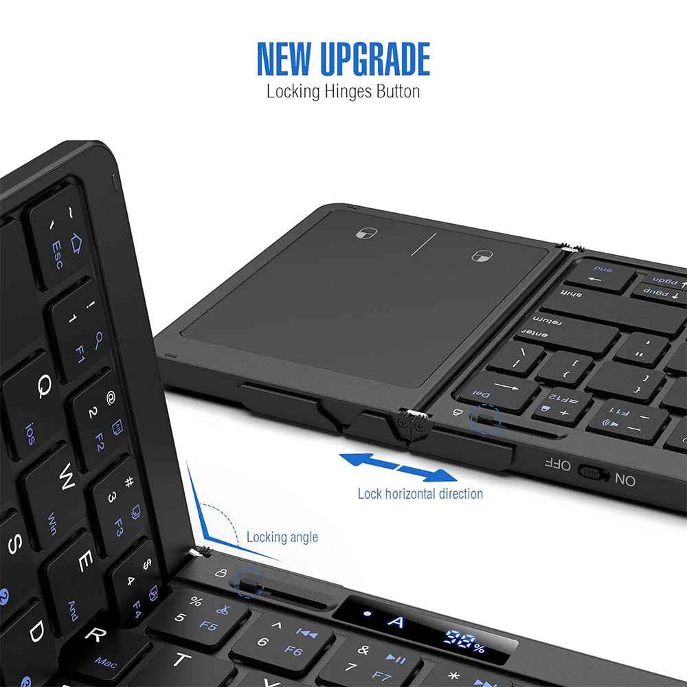 Jomaa Alloy Bluetooth Foldable Keyboard Battery Level Display Rechargeable Wireless Folding Keyboard with Touchpad for Laptop