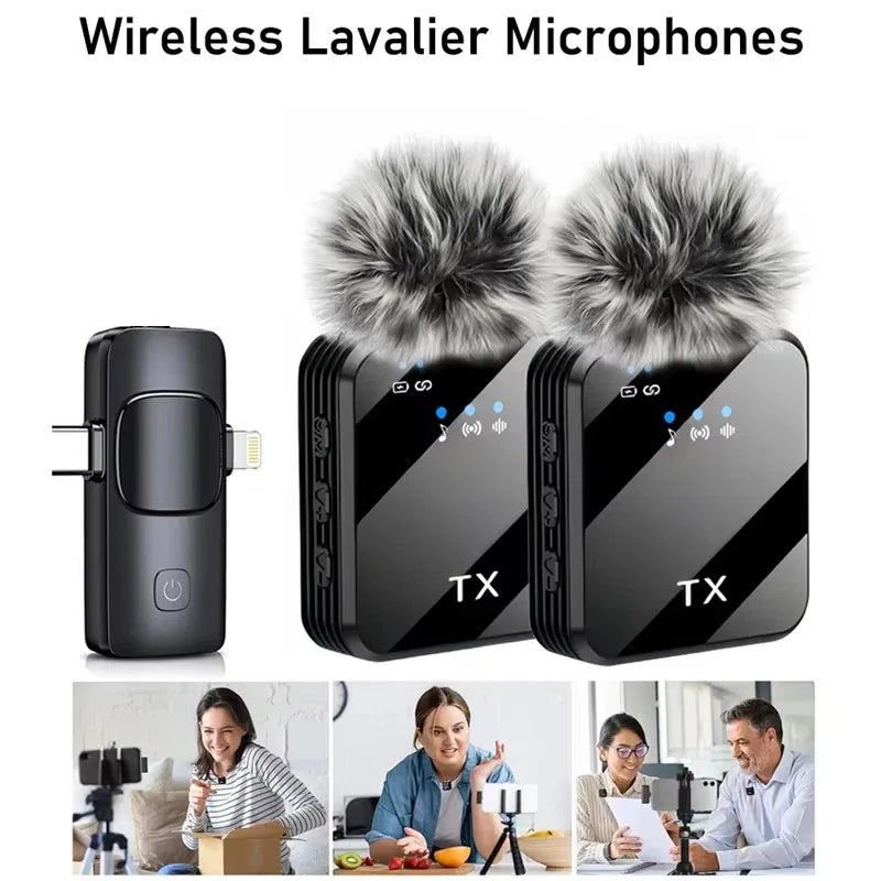 2IN1 Wireless Lavalier Microphone for Camera/iPhone/Android Broadcast Microphone for Video Recording Podcast Noise Reduction mic