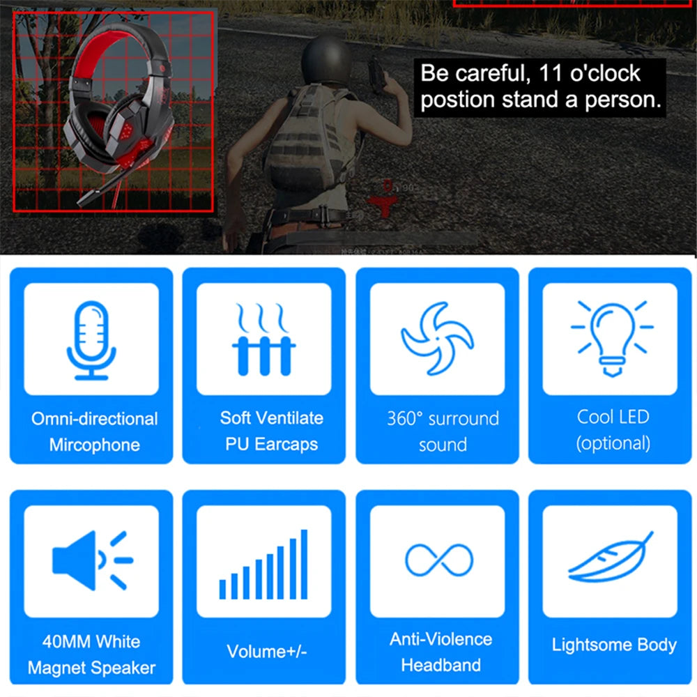 New Gaming Headphones Headset With LED Light Deep Bass Stereo Wired Gamer Earphone Mic for PS4 Xbox PC Laptop Phone One Switch