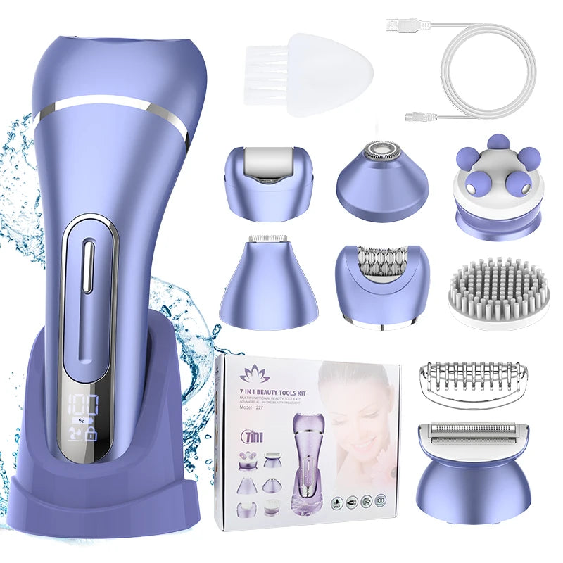 RESUXI 227 Women's 7-in-1 Multifunction Electric Epilator Shaver Bikini Legs Underarm Public Trimmer with Charging Base