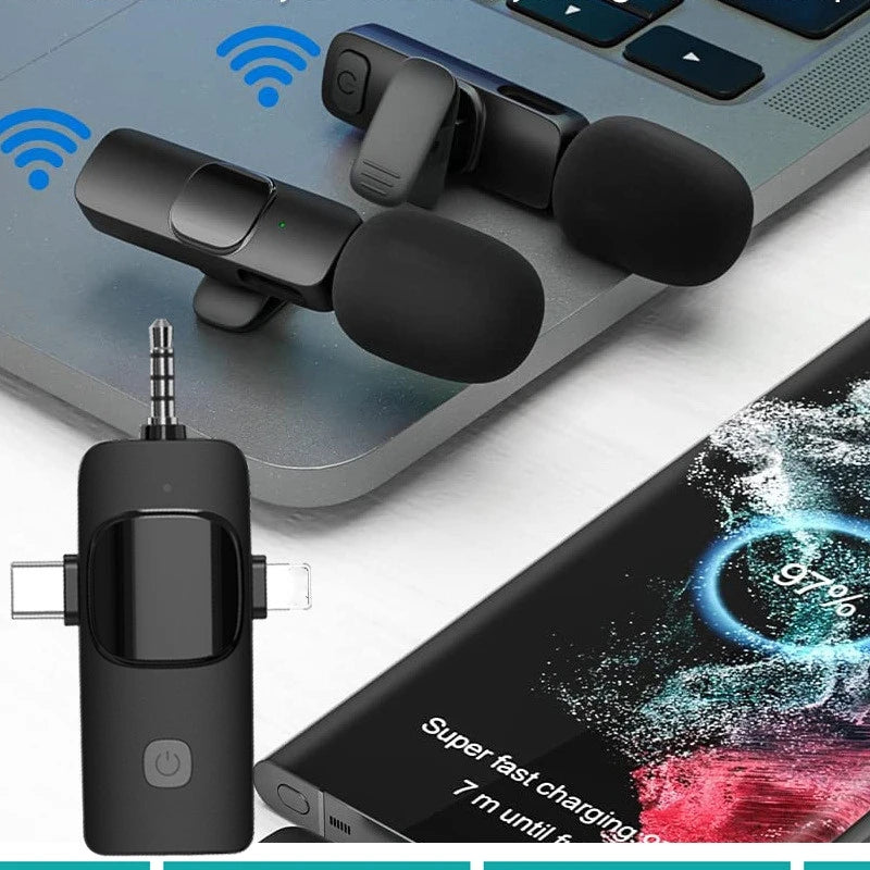 3 In 1 Wireless Lavalier Microphone for Android 3.5mm for radio Live Recording Noise Reduction Professional Mini Microph