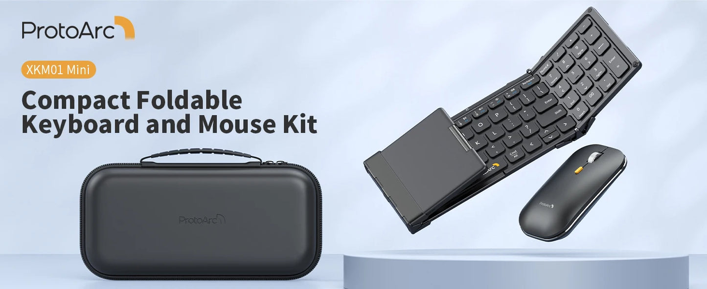 ProtoArc XKM01 Folding Keyboard Mouse Set Portable Bluetooth Wireless Keyboards Mice for iPad iPhone Mac Android Windows iOS