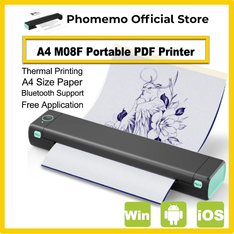Phomemo M08F Wireless Thermal A4 Printer Bluetooth, Portable Label Maker for Home Office Shipping, Compatible iOS Android PC