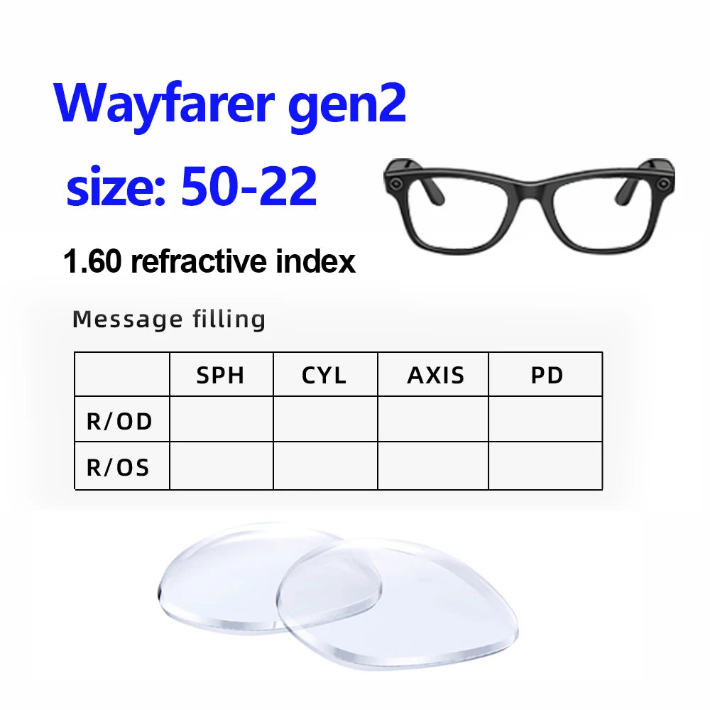 For Ray Ban Meta Wayfarer gen2 Smart Glasses Customized Prescription Myopia Lens Progressive Lens Accessories