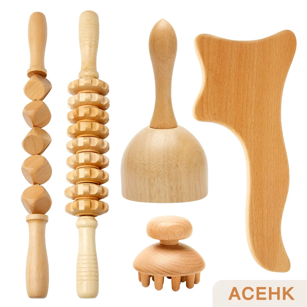 Wooden Therapy Massager Roller Trigger Point Massager Stick for Fascia Muscle Abdomen Body Wood Lymphatic Drainage Massage Tools