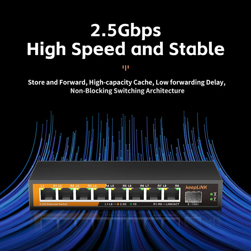 KeepLiNK 9-Port Multi-Gigabit Managed Ethernet Switch with 8-2.5Gb Ports and 1-10Gb SFP+ Uplink