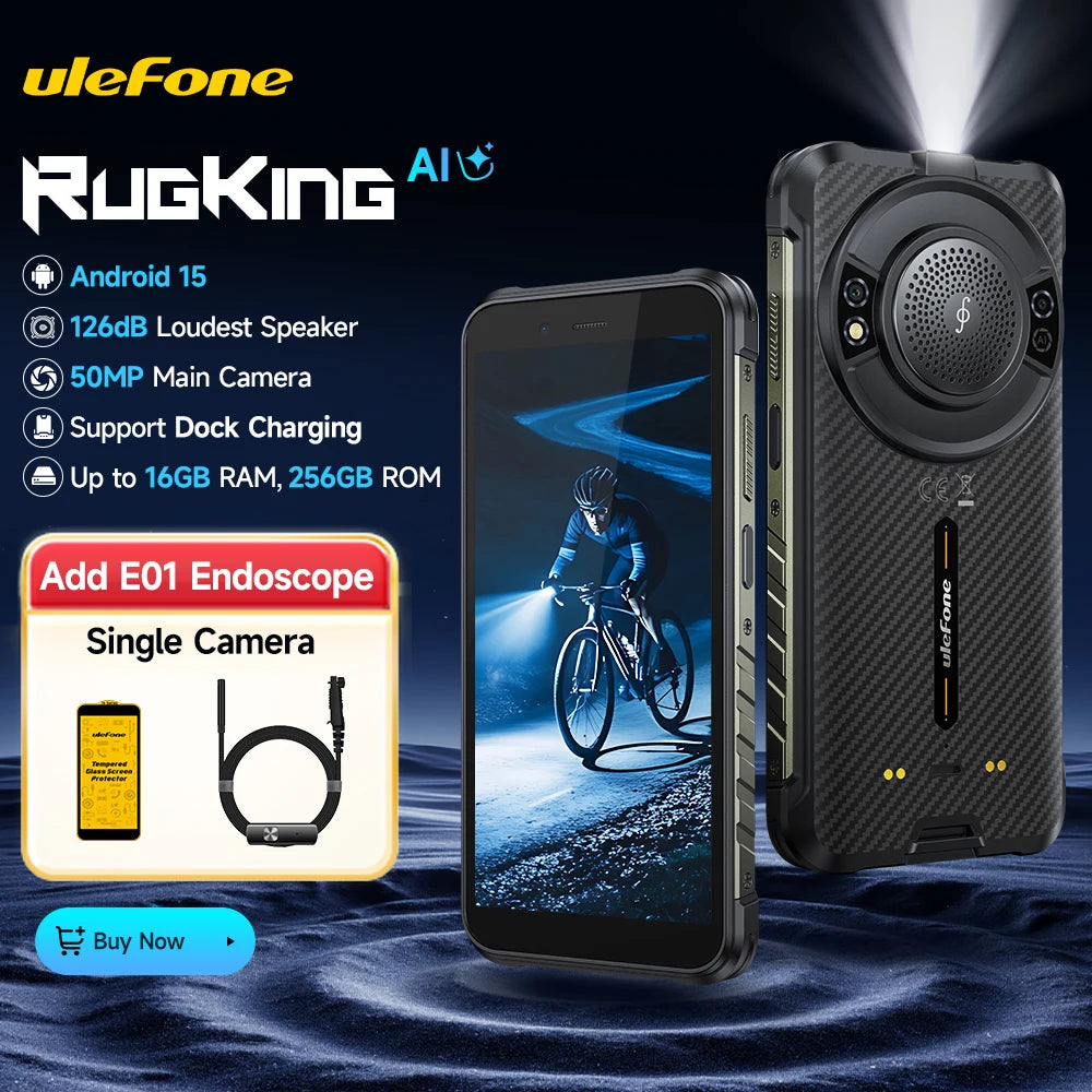 【2025 NEW】Ulefone RugKing 4G Rugged Phone Android 15 Up to 16GB+256GB Waterproof Smartphone 9600mAh 50MP Camera NFC Global