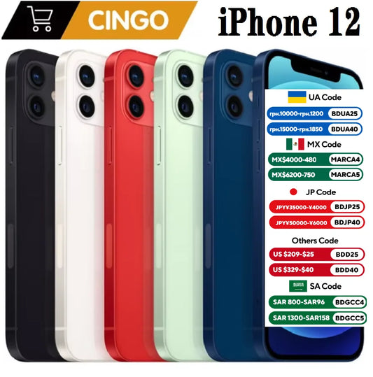 Apple iPhone 12 Face ID 6.1" 4G RAM 64GB/128GB/256GB ROM Unlocked Smartphone OLED Screen A14 Bionic Chip Dual 12MP Cameras 12