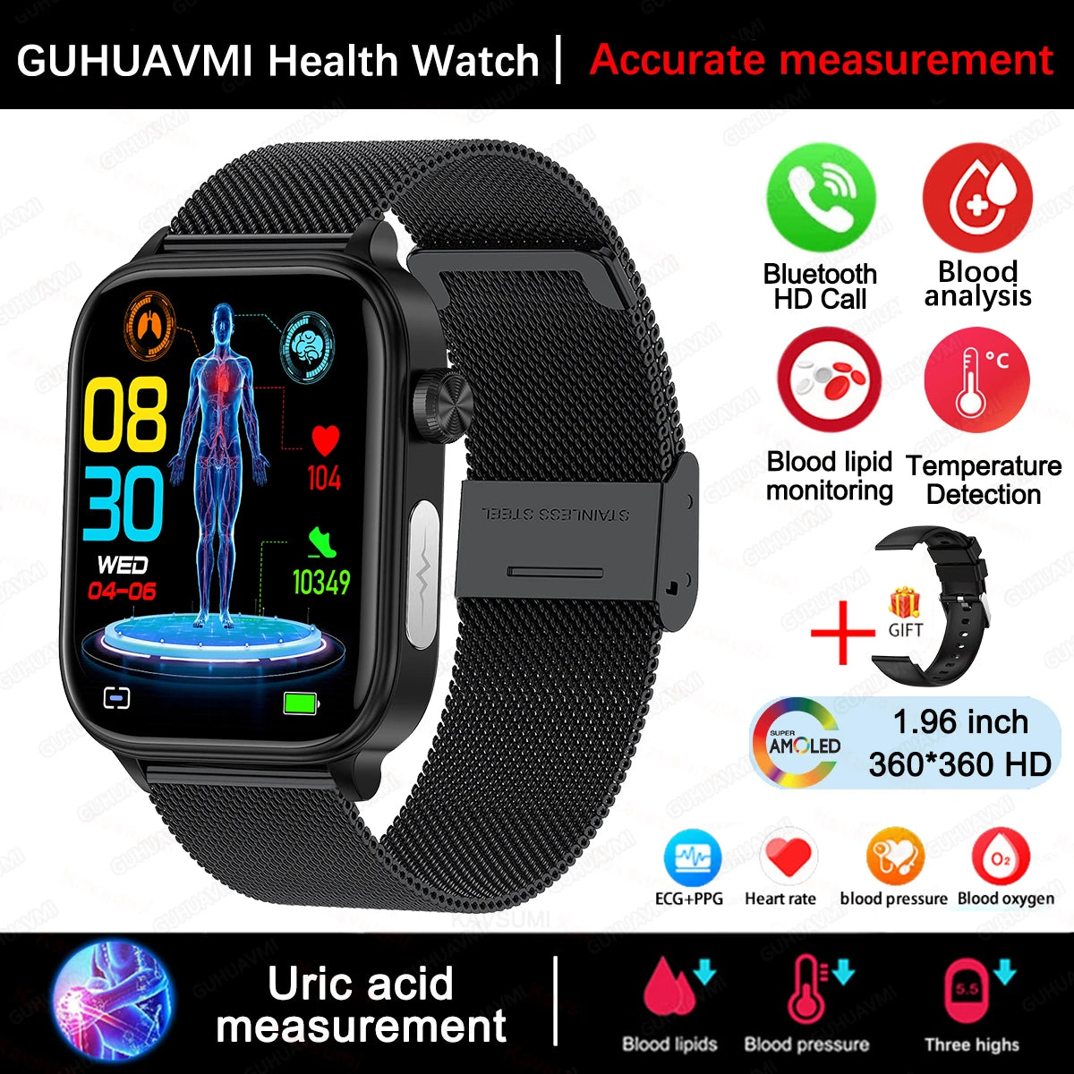 2025 New For XIAOMI ECG+PPG Blood Fat Uric Acid Health Smartwatch Men Women Heart Rate Blood Pressure Bluetooth Call Smart Watch