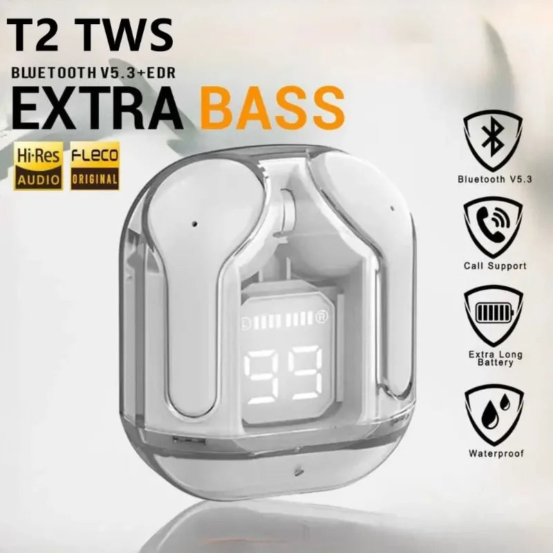 T2 TWS Wireless Headphones LED Power Earphones Digital Display Headset Stereo Sound Bluetooth-compatible 5.3 for Xiaomi Lenovo