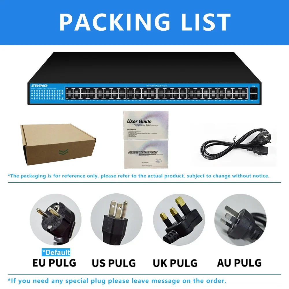 EWIND Gigabit POE Switch 16/48 Ports 10/100/1000Mbps Full Gigabit Ethernet Switch Unmanagement AI Smart Switch outdoor home NVR