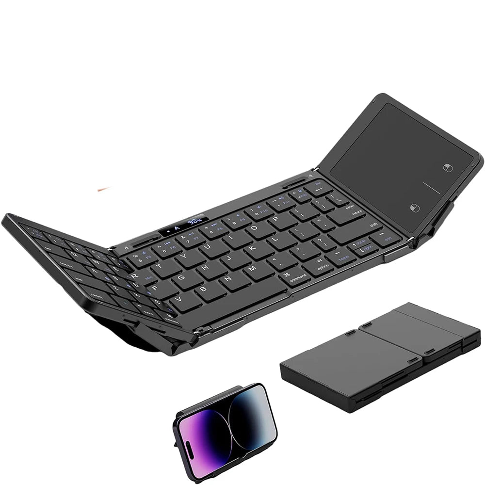Jomaa Alloy Bluetooth Foldable Keyboard Battery Level Display Rechargeable Wireless Folding Keyboard with Touchpad for Laptop
