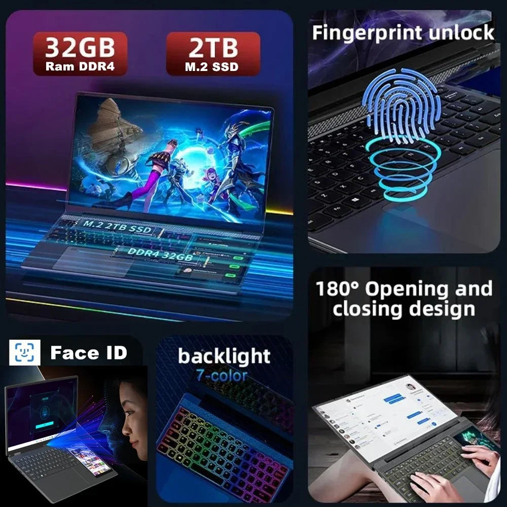 CARBAYTA 15.6"+7" Dual Screen Laptop Computer, Intel N95 32GB/16GB DDR4 RAM, RGB Backlit Keyboard 7" Touch Screen Notebook PC