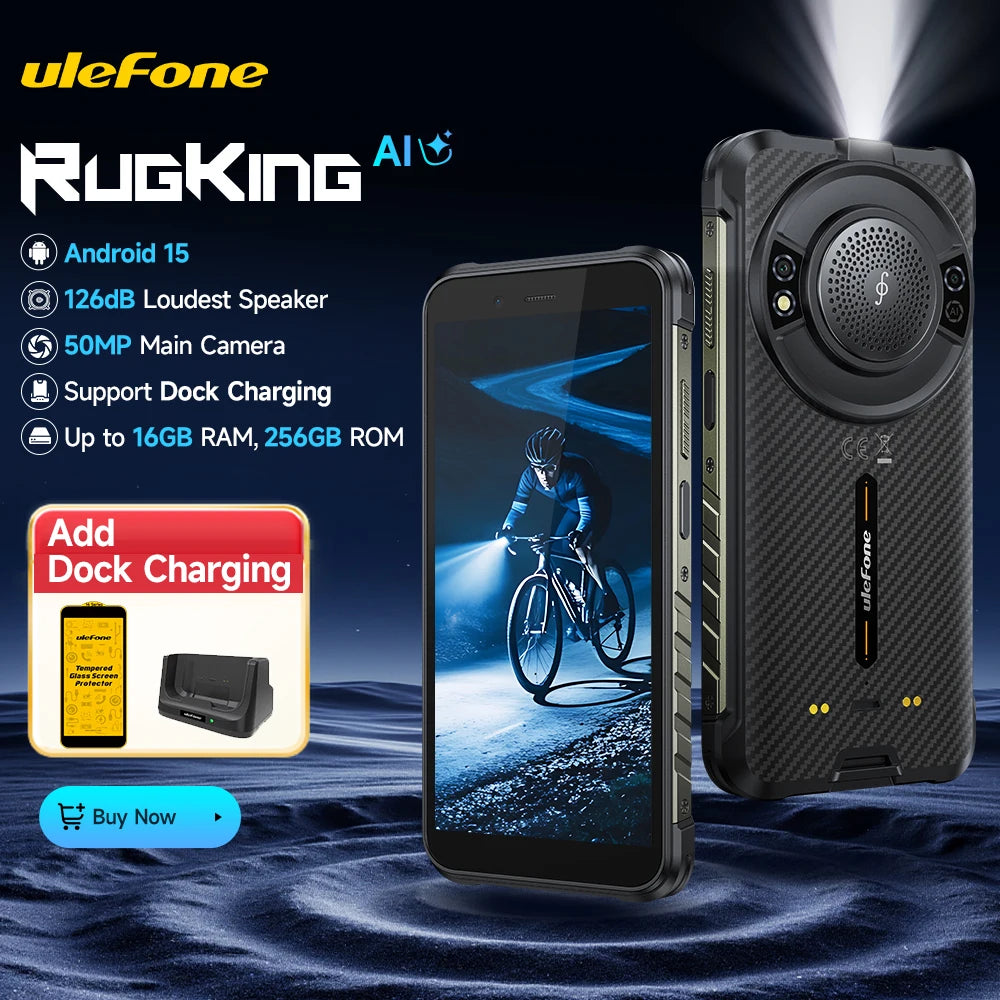 【2025 NEW】Ulefone RugKing 4G Rugged Phone Android 15 Up to 16GB+256GB Waterproof Smartphone 9600mAh 50MP Camera NFC Global