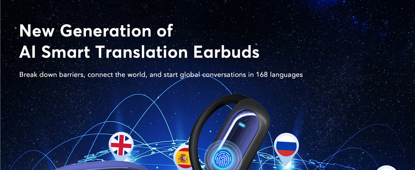 168 Languages AI Translation Earbuds,Bluetooth 5.4 Headphones Translator,Smart Mode Touch Screen Real-Time Earphones Fit Work