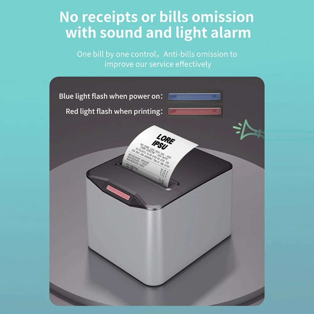 USB Receipt Printer Efficient 220mm/s Wall Hanging Wireless Thermal Printer for Grocery Stores