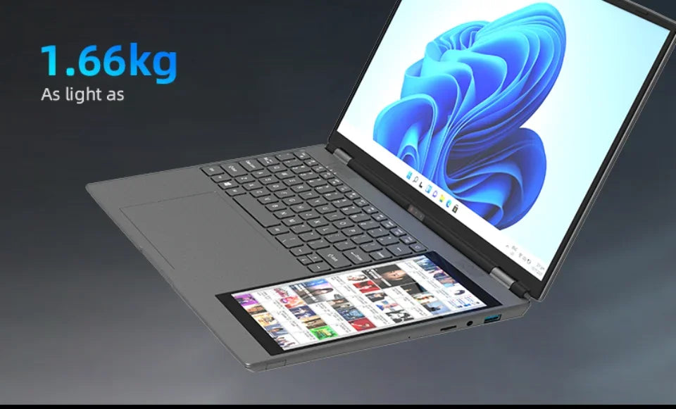 CARBAYTA 15.6"+7" Dual Screen Laptop Computer, Intel N95 32GB/16GB DDR4 RAM, RGB Backlit Keyboard 7" Touch Screen Notebook PC