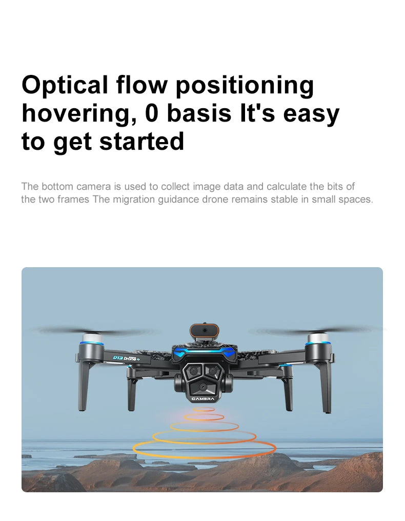 New D13 Drone 4K Professional Three HD Camera with Large Screen 5G WIFI FPV Dron Brushless Optical Flow Hover Folding Quadcopter