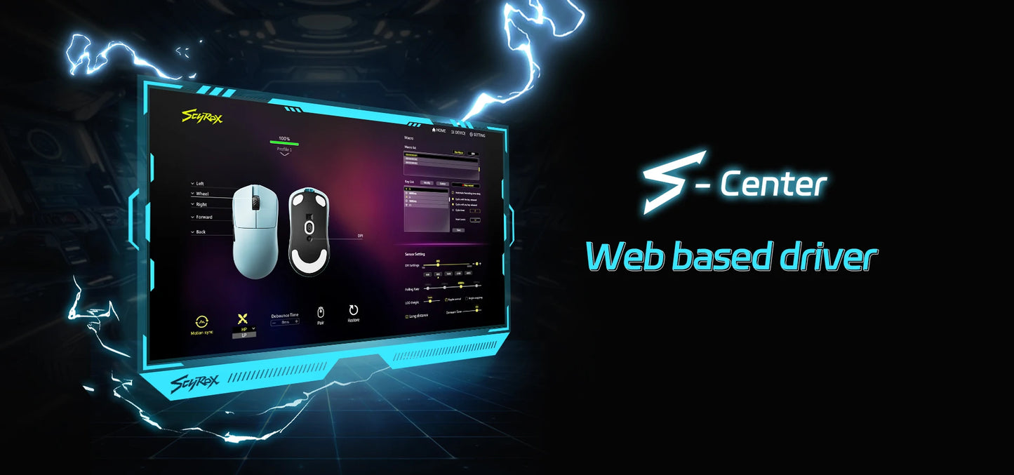 SCYROX V6 Gaming Mouse, Pixart 3950, Omoron Switches, Web Based Software, 8K Dongle Included