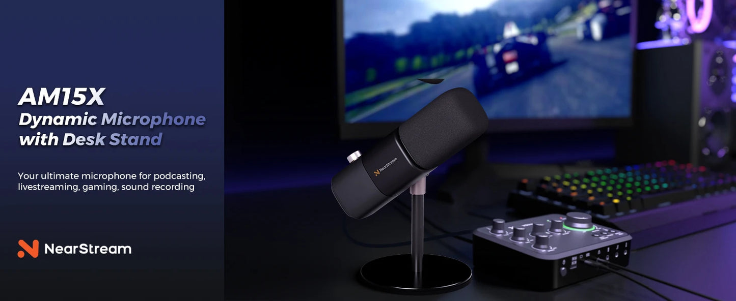 NearStream Dynamic XLR USB Mic Desktop Professional Microphone Plug-and-Play for Gaming Studio Streaming Podcast Recording pc