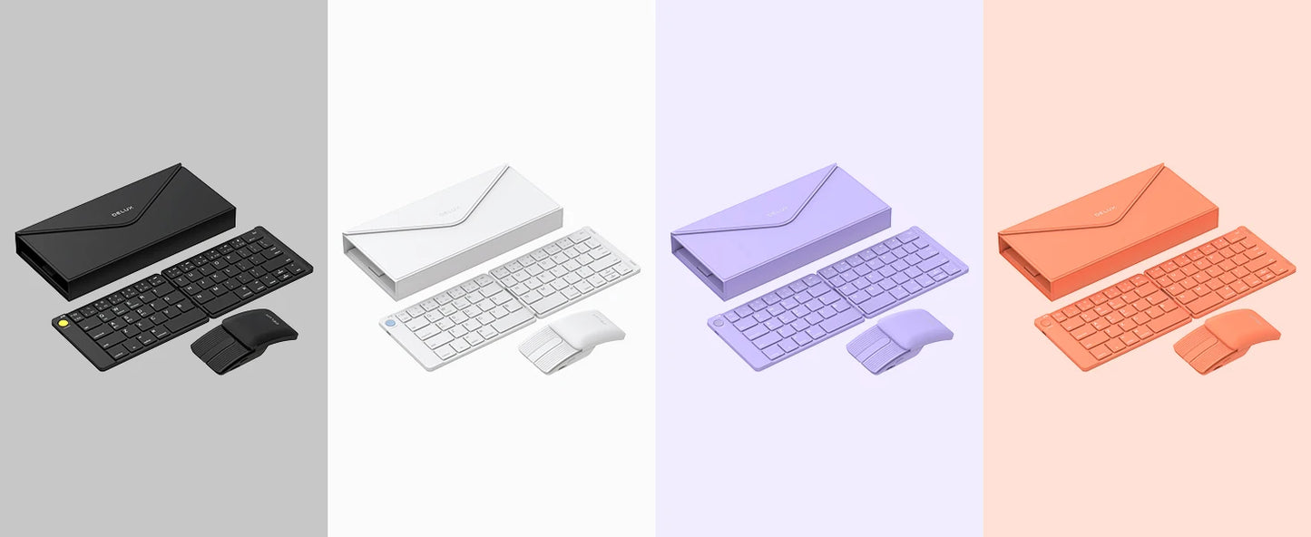 Delux Folding Keyboard Mouse Set Multi Function Ultra Slim Portable Bluetooth Silent Combo Multi-Device for PC Laptop Tablet