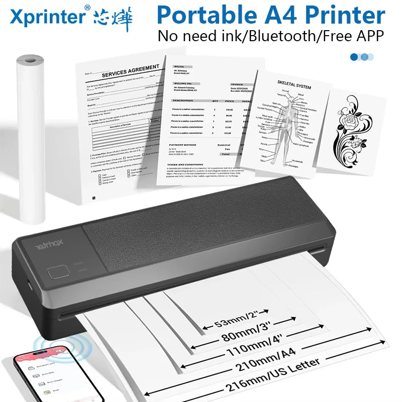 Wireless Portable Bluetooth Thermal Printer Inkless for 8.5 X 11 US Letter Mobile Printing for Phone Laptop Home Office Use