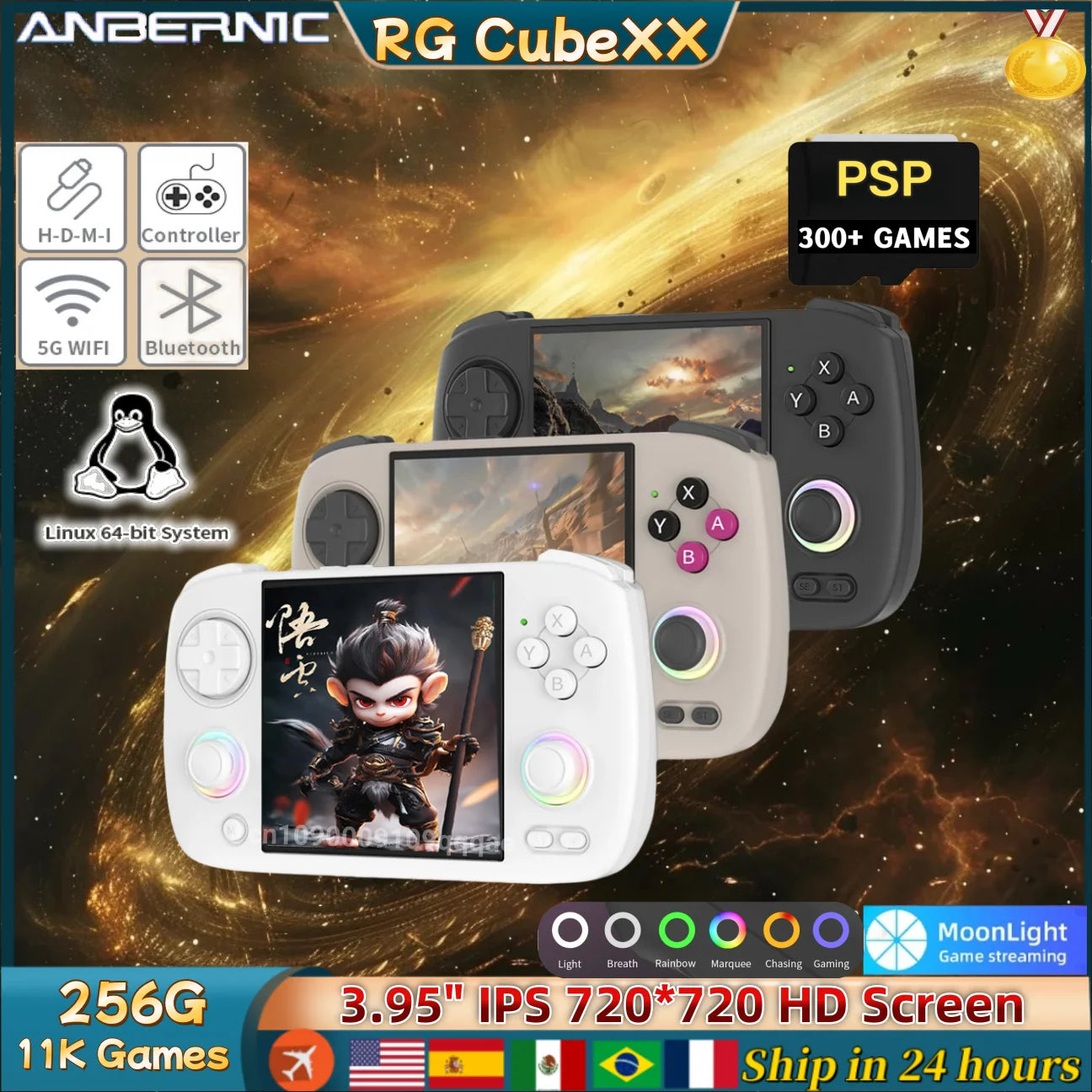 ANBERNIC RG CubeXX Handheld Game Console 3.95" IPS HD Screen Linux WIFI Bluetooth 256G PSP RG Cube XX Retro Video Gaming Console