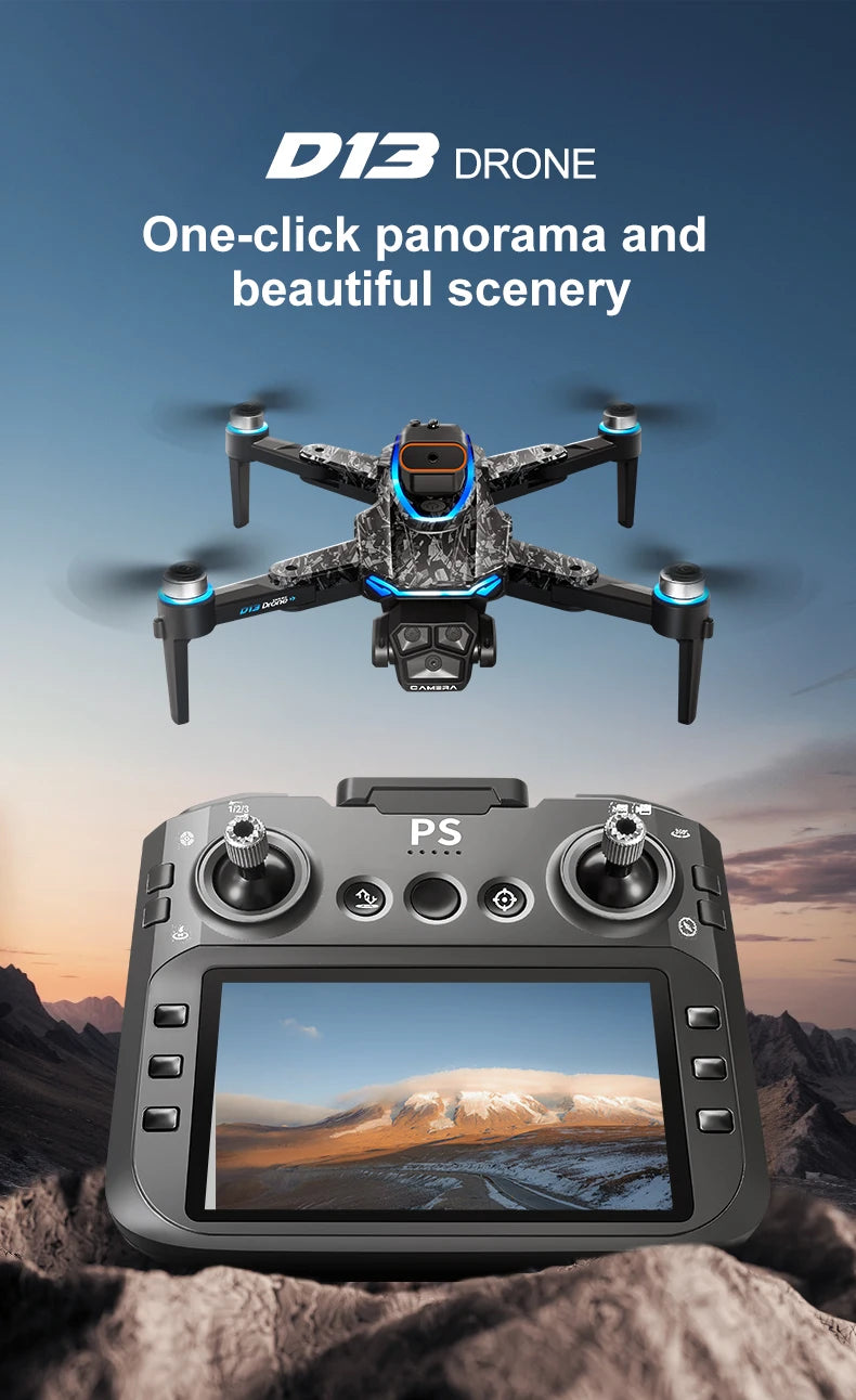 New D13 Drone 4K Professional Three HD Camera with Large Screen 5G WIFI FPV Dron Brushless Optical Flow Hover Folding Quadcopter