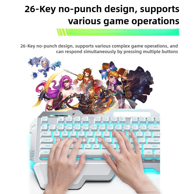 Gaming Wired Mechanical Keyboard Mouse Set Rainbow Glow Backlight 104 Keys Metal Panel Mechanical Keyboard for Laptop Desktop