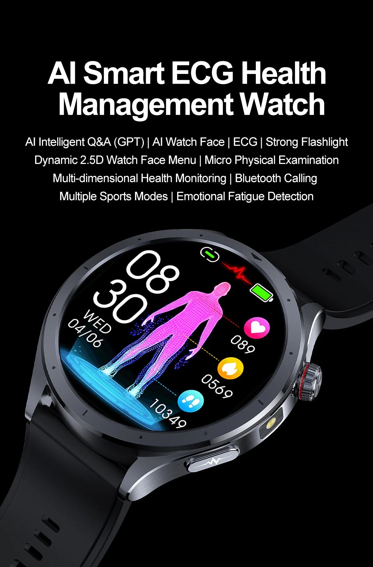 2025 New Body Fat Analysis Health Smart Watch ECG+PPG Uric Acid Blood Pressure Blood Oxygen Clock Call Smart Watch For Men Women
