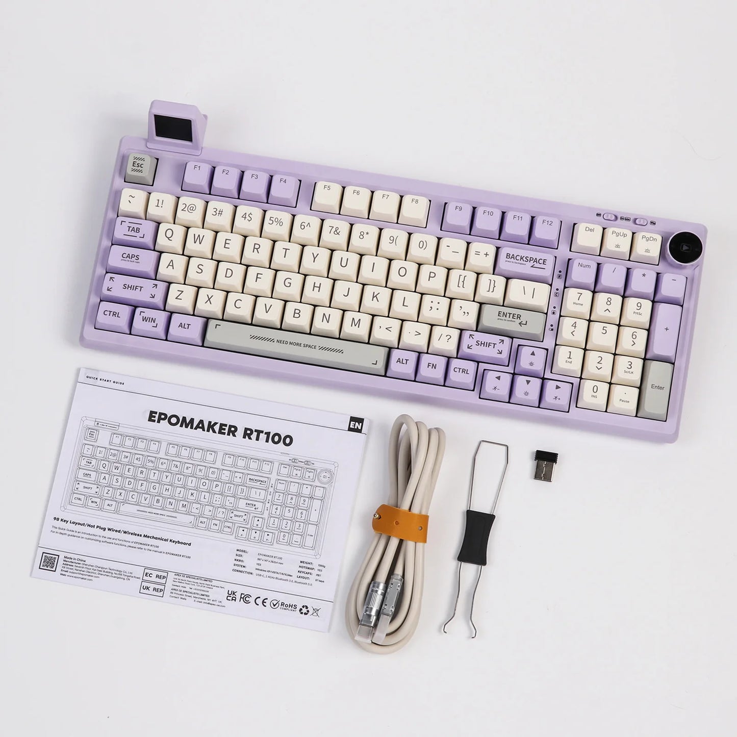 EPOMAKER RT100 97key 95% Bluetooth 5.0/2.4G Wireless/Wired Mechanical Keyboard Customizable Mini Display Gasket-mounted