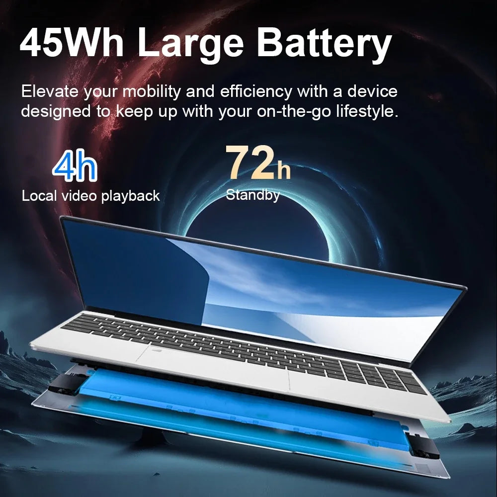 N5095 15.6" Laptop, Up to 32GB RAM 2TB Windows 10/11 Pro, Black backlit English Russian keyboard Portable Notebook