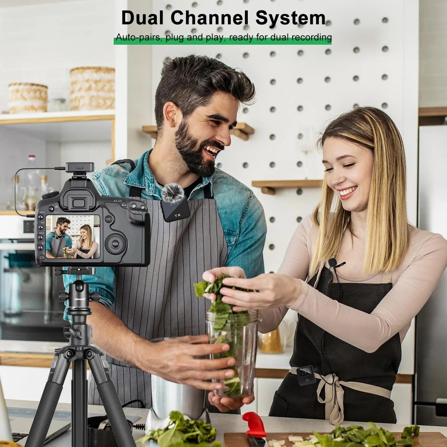 2IN1 Wireless Lavalier Microphone for Camera/iPhone/Android Broadcast Microphone for Video Recording Podcast Noise Reduction mic