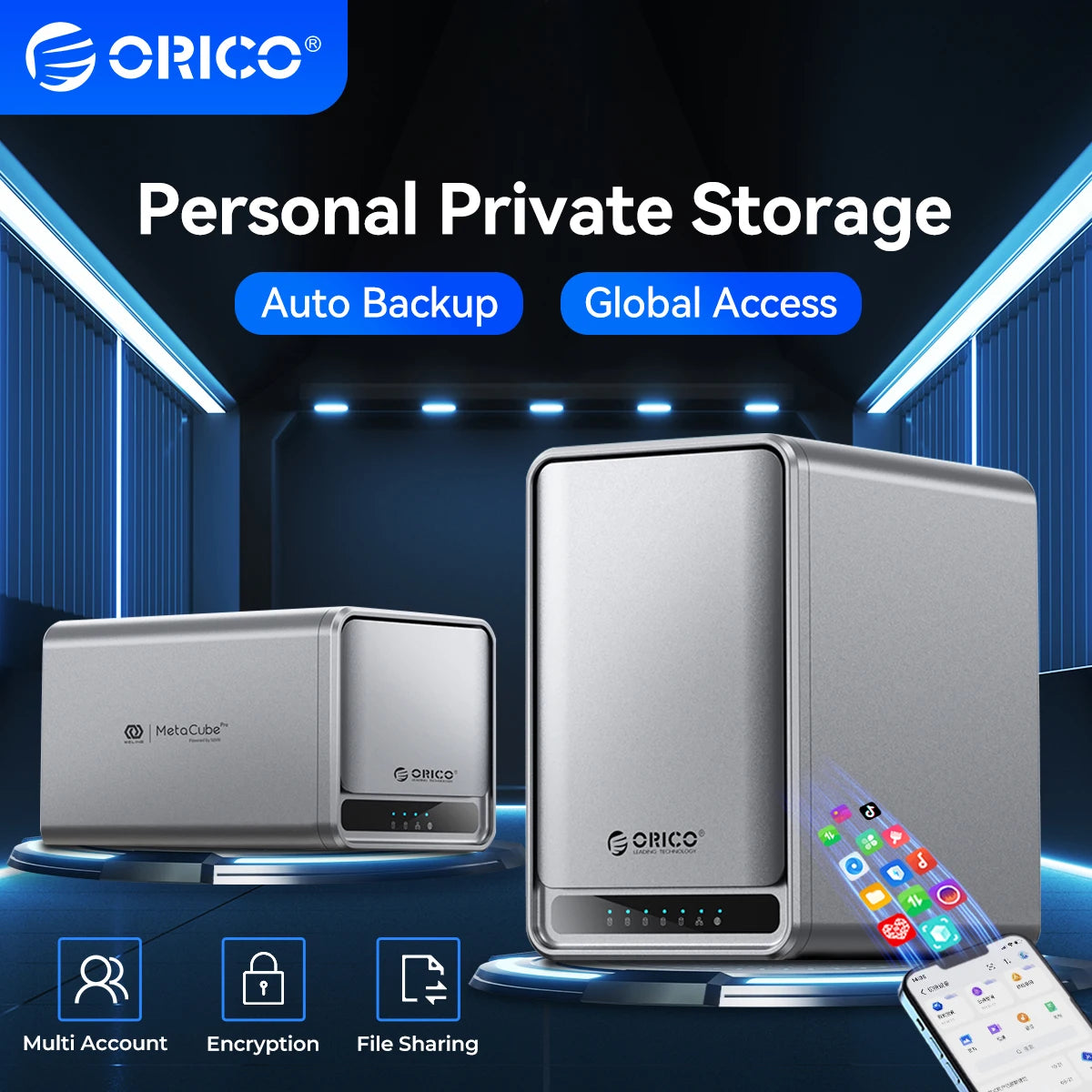 ORICO USB 3.2 MetaCube Household Storage SATA NAS 2/5 Bay HDD/SSD Enclosure 40TB/100TB House Personal Cloud Serve Smart Backup
