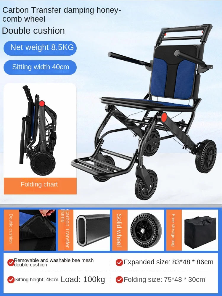 Airplane travel wheelchair rolling chair 7.8kg portable folding  safe  simple walking stick  elderly hand brake