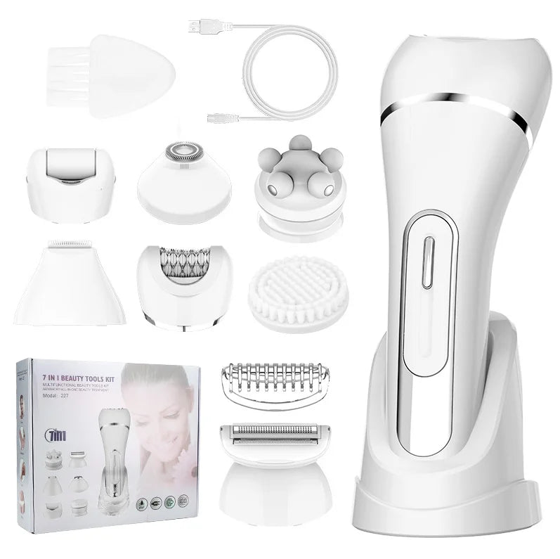 RESUXI 227 Women's 7-in-1 Multifunction Electric Epilator Shaver Bikini Legs Underarm Public Trimmer with Charging Base
