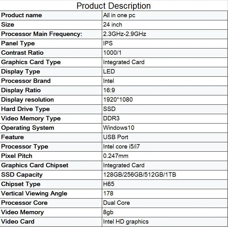 27 Inch All-in-One PC Core I7 10750H 16GB RAM 512GB SSD OEM AIO Desktop Computer Monoblock All In One PC With UPS Battery