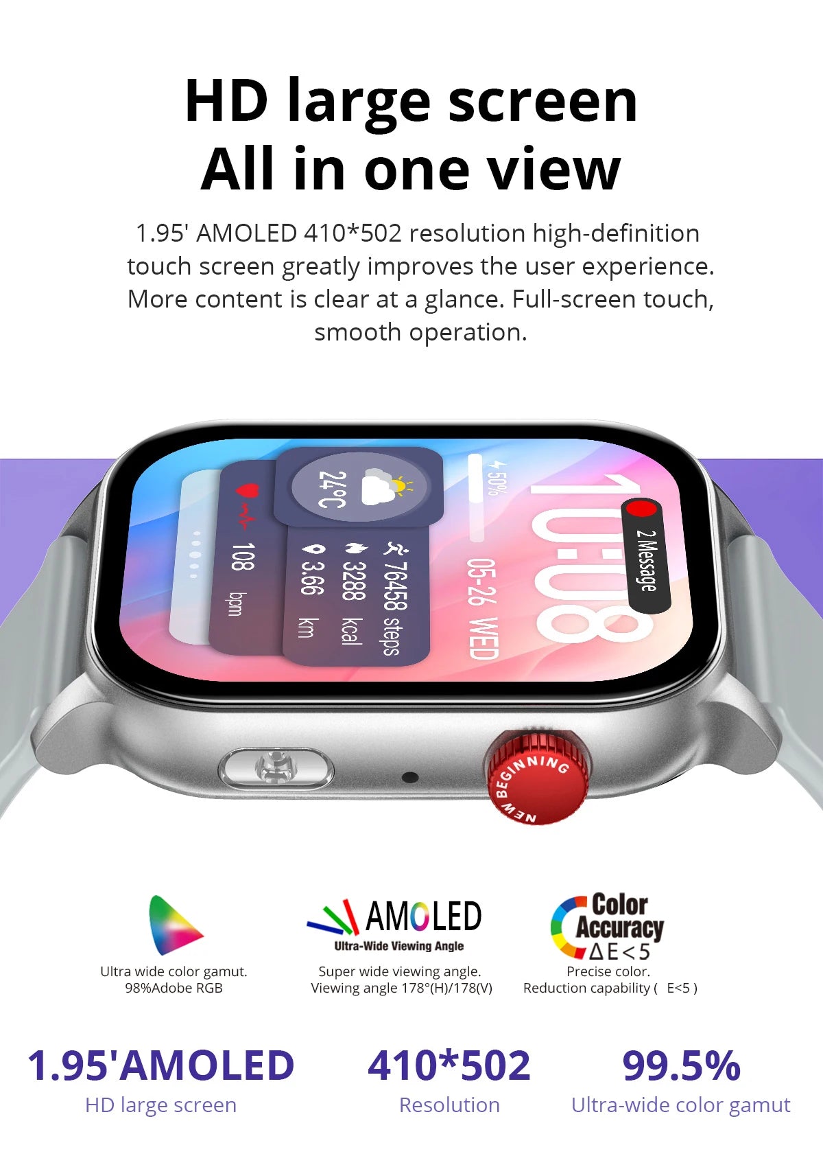 COLMI P78 AMOLED Smartwatch 1.95'' Display with Flashlight & Voice Calling 100+ Sports Mode Health Monitor Men Women Smart Watch