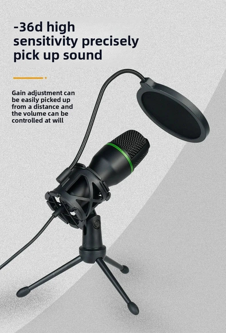 3.5MM/USB Condenser Microphones Professional Microphone Karaoke System Gaming Singing Recording Micro Mic for Computer Laptop