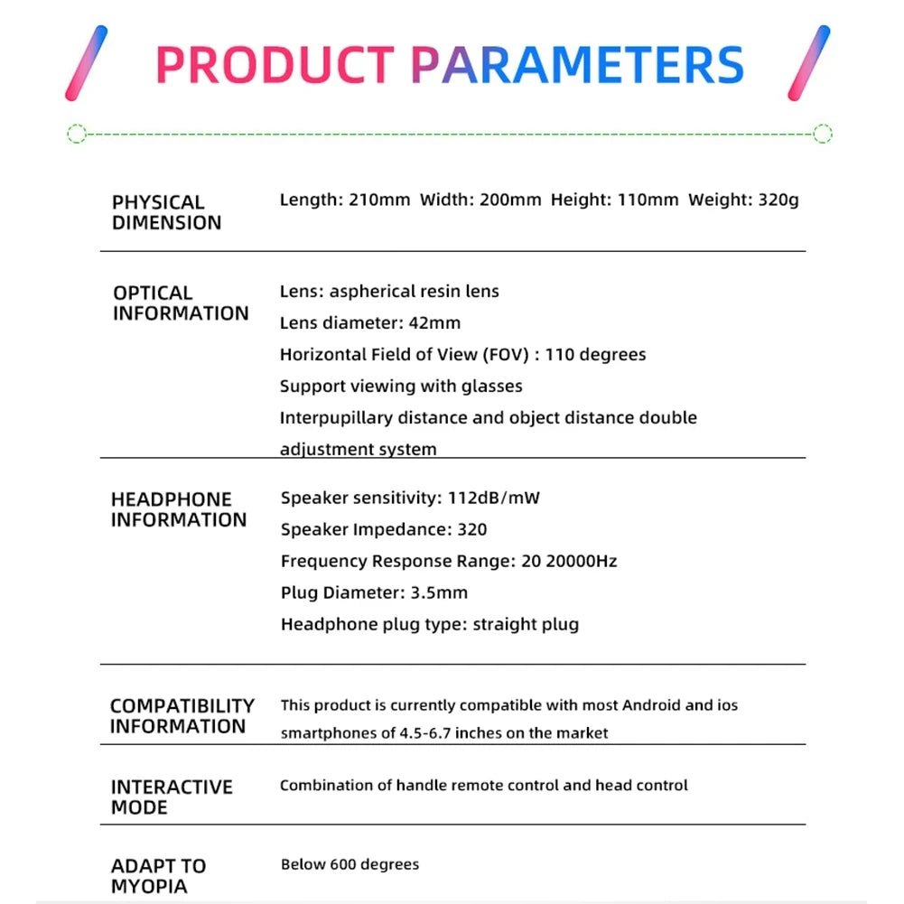 Smart Phone VR Glasses Virtual Reality Headset Bluetooth 3D Devices Headphones Helmet Goggles Lenses Smartphone Mobile Cell Viar