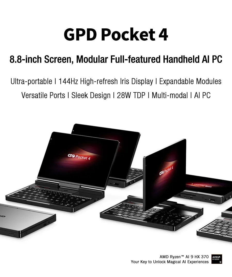 GPD Pocket 4 RAM 16GB 32GB 64G Memory 1TB 2TB SSD Hard Disk  Laptop Notebook Mini PC Portable Gaming Computer