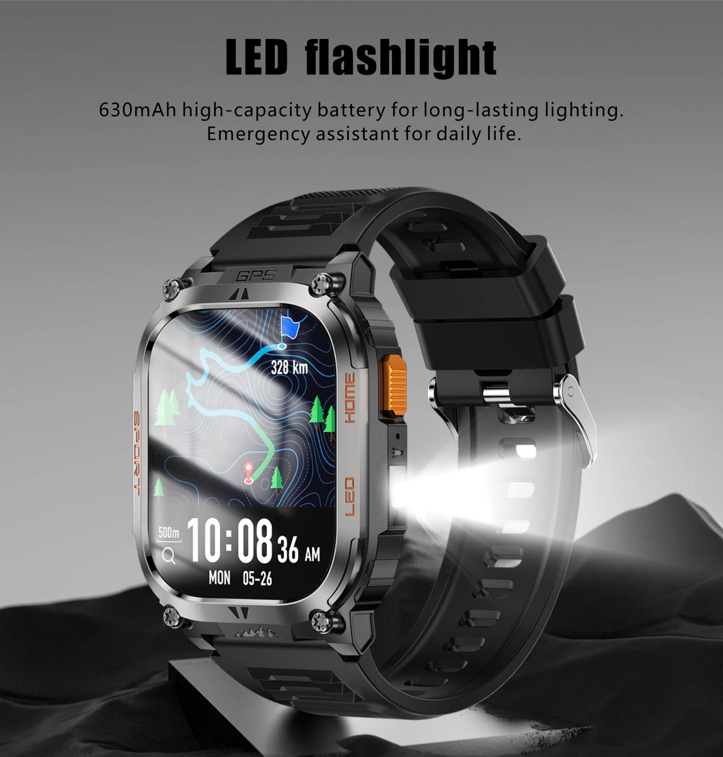 New GPS Tracking Smart Watch LED Flashlight 2.01inch HD Screen Compass BT Call Waterproof Sport Smartwatch For Android iOS