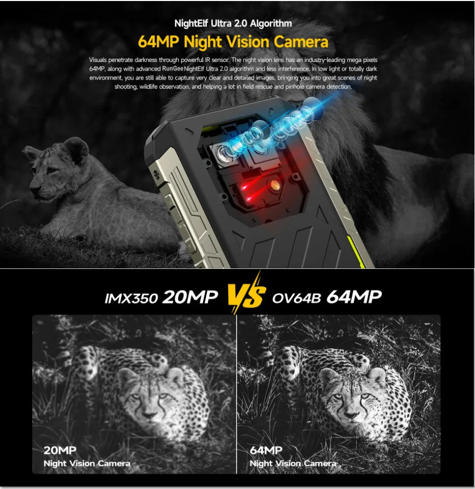 Explosion-proof Phone Rungee Night Camera Android 14, RAM 8GB+256GB ROM, 6.58" ,6600mAh Fingerprint,NFC,64MP