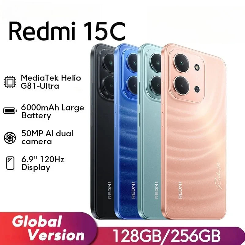 Xiaomi Redmi 15C Smartphone Global Version MediaTek Helio G81-Ultra 120Hz 6.9" Dot Drop Display 33W Charging Smartphone